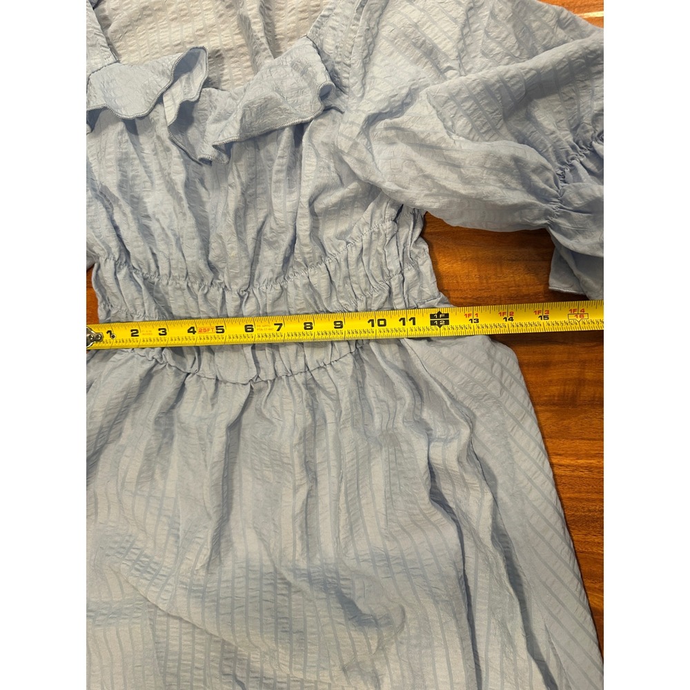 VTG Peasant Blue Prairie Dress Long Maxi Short Sleeve Embroidered Size M/L - Picture 14 of 16